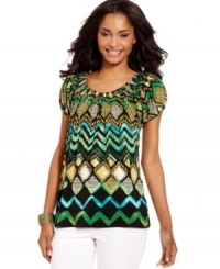 Decked out in a beautiful bright print, Style&co.'s top is the antidote to your everyday tee. Jazz up jeans or go chic with white pants! Decked out in a beautiful bright print, Style&co.'s top is the antidote to your everyday tee. Jazz up jeans or go chic with white pants!