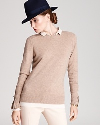 A classic Magaschoni sweater gets a modern update with chic color blocking and bullish zip cuffs. Let a shirt collar peek out from the pullover and bring a preppy edge to your style. A classic Magaschoni sweater gets a modern update with chic color blocking and bullish zip cuffs. Let a shirt collar peek out from the pullover and bring a preppy edge to your style.
