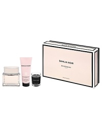 This holiday set by Givenchy for Dahlia Noir includes a Dahlia Noir Eau de Toilette 2.5 fl. oz., Moisturizing Skin Dew and a perfumed signature candle. This holiday set by Givenchy for Dahlia Noir includes a Dahlia Noir Eau de Toilette 2.5 fl. oz., Moisturizing Skin Dew and a perfumed signature candle.
