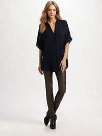 Whisperweight silk chiffon in a slightly oversized dolman pullover.Band collarHalf placketDropped shouldersDolman sleevesShirttail hemBack yokeAbout 32 from shoulder to hemSilkDry cleanImportedModel shown is 5'9 (175cm) wearing US size Small. Whisperweight silk chiffon in a slightly oversized dolman pullover.Band collarHalf placketDropped shouldersDolman sleevesShirttail hemBack yokeAbout 32 from shoulder to hemSilkDry cleanImportedModel shown is 5'9 (175cm) wearing US size Small.