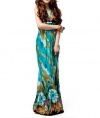 Floral Print Silky Long Maxi Dress - Green