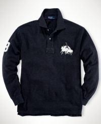 The Long-Sleeved Dual Match polo is a heavy-duty representation of an athletic classic, featuring sporty numerals, embroidered grommets and a prominent logo. The Long-Sleeved Dual Match polo is a heavy-duty representation of an athletic classic, featuring sporty numerals, embroidered grommets and a prominent logo.