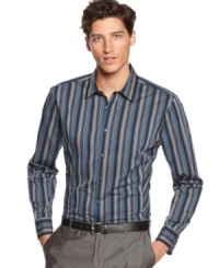 Add some extra polish to your professional style with this french cuffed and striped shirt from INC International Concepts.