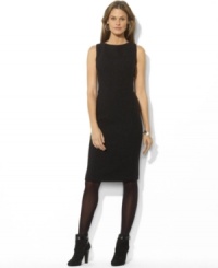 Lauren Ralph Lauren's timeless wool herringbone dress with a sleeveless silhouette is the epitome of elegant glamour. Lauren Ralph Lauren's timeless wool herringbone dress with a sleeveless silhouette is the epitome of elegant glamour.