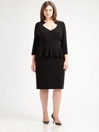 From its sultry neckline to its on-trend peplum waist, this stretch-jersey design, with shaping princess seams, will make you look incredible.Diamond-shaped necklineThree-quarter sleevesSide zipperPrincess seamsPeplum waistAbout 28 from natural waist95% polyester/5% elastaneHand washImported