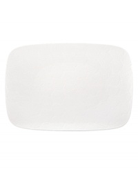 Modern romance. Covered in sculpted blooms, the Marchesa Rose rectangular platter evokes the designer's couture gowns in white bone china. A perfect accessory to the Marchesa by Lenox dinnerware pattern. Modern romance. Covered in sculpted blooms, the Marchesa Rose rectangular platter evokes the designer's couture gowns in white bone china. A perfect accessory to the Marchesa by Lenox dinnerware pattern.
