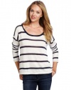 Splendid Women's Harbor Stripe Boat Neck Long Sleeve Top, White, Large