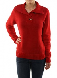 Lauren Jeans Co By Ralph Lauren Women's Button Hooks Design Knit Sweater Red
