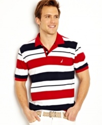 When the temperature is rising, this lightweight striped polo shirt from Nautica is where you should reach for a cool casual look. When the temperature is rising, this lightweight striped polo shirt from Nautica is where you should reach for a cool casual look.