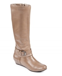 Sophisticated, but still fun. The Capri boots by Me Too feature buckle detailing around the ankle and a contoured wedge heel. Sophisticated, but still fun. The Capri boots by Me Too feature buckle detailing around the ankle and a contoured wedge heel.