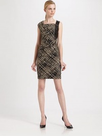 An edgy-chic dress featuring bodice pleating and one supple leather strap. Square neckOne cap sleeveOne leather strapPleats at center frontAllover printBack zipperFully linedAbout 39 from shoulder to hem65% cotton/32% polyamide/3% spandexDry clean by leather specialistImported Model shown is 5'10 (177cm) wearing US size 4. An edgy-chic dress featuring bodice pleating and one supple leather strap. Square neckOne cap sleeveOne leather strapPleats at center frontAllover printBack zipperFully linedAbout 39 from shoulder to hem65% cotton/32% polyamide/3% spandexDry clean by leather specialistImported Model shown is 5'10 (177cm) wearing US size 4.