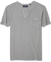 With a henley-style neck, this Buffalo David Bitton shirt cools down your fave style for the perfect layering piece. With a henley-style neck, this Buffalo David Bitton shirt cools down your fave style for the perfect layering piece.