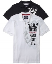 Change it up and upgrade your t-shirt look by adding a collar and a 2 button placket with this short sleeve polo shirt by Ecko Untld. Change it up and upgrade your t-shirt look by adding a collar and a 2 button placket with this short sleeve polo shirt by Ecko Untld.