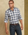 An allover plaid shirt from Tommy Hilfiger makes for the perfect fall pairing.