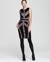 Bombshell alert: a body-con dress by BCBGMAXAZRIA is simply explosive with ravishing lace accents and an exposed back zip. Bombshell alert: a body-con dress by BCBGMAXAZRIA is simply explosive with ravishing lace accents and an exposed back zip.