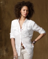 Western-inspired details and floral embroidery give this woven cotton shirt a hint of vintage country charm, but when styled with edgier pieces, it looks right at home on the city streets, from Denim & Supply Ralph Lauren. Western-inspired details and floral embroidery give this woven cotton shirt a hint of vintage country charm, but when styled with edgier pieces, it looks right at home on the city streets, from Denim & Supply Ralph Lauren.