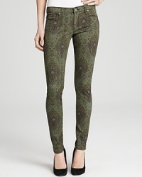 Imbued with a pretty paisley print that's at once preppy and bohemian, these Paige Denim ultra-skinny jeans are a must-have for statement-making style. Imbued with a pretty paisley print that's at once preppy and bohemian, these Paige Denim ultra-skinny jeans are a must-have for statement-making style.