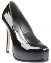 A monster hidden platform, towering heel and shiny upper add drama to Madden Girl's Tiara platform pumps. A monster hidden platform, towering heel and shiny upper add drama to Madden Girl's Tiara platform pumps.