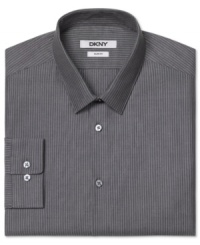 Straighten out your go-to office look with this crisp fitted dress shirt from DKNY. Straighten out your go-to office look with this crisp fitted dress shirt from DKNY.