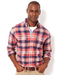 Rekindle with your inner lumberer in this stylish plaid shirt by Nautica. Rekindle with your inner lumberer in this stylish plaid shirt by Nautica.