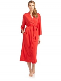THE LOOKOpen frontTie waist Three-quarter length sleevesDual seam pocketsTHE FITAbout 51 from shoulder to hemTHE MATERIAL65% modal/35% polyesterCARE & ORIGINMachine washImportedModel shown is 5'10 (177cm) wearing US size Small. THE LOOKOpen frontTie waist Three-quarter length sleevesDual seam pocketsTHE FITAbout 51 from shoulder to hemTHE MATERIAL65% modal/35% polyesterCARE & ORIGINMachine washImportedModel shown is 5'10 (177cm) wearing US size Small.