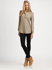 Made from a sumptuous combination of silk and cotton, this button-down design exemplifies modern sophistication and classic tailoring.Collar neckLong sleevesConcealed button frontBack yokeAbout 26 from shoulder to hem52% silk/48% cottonDry cleanImported Model shown is 5'9½ (176cm) wearing US size Small. Made from a sumptuous combination of silk and cotton, this button-down design exemplifies modern sophistication and classic tailoring.Collar neckLong sleevesConcealed button frontBack yokeAbout 26 from shoulder to hem52% silk/48% cottonDry cleanImported Model shown is 5'9½ (176cm) wearing US size Small.