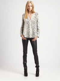 Muted leopard spots on lightweight silk, tailored in a slim, button-front blouse.V necklineConcealed button placketShirttail hemAbout 25 from shoulder to hemSilkDry cleanImportedModel shown is 5'9 (175cm) wearing US size Small. Muted leopard spots on lightweight silk, tailored in a slim, button-front blouse.V necklineConcealed button placketShirttail hemAbout 25 from shoulder to hemSilkDry cleanImportedModel shown is 5'9 (175cm) wearing US size Small.