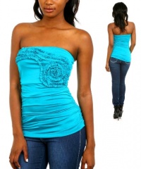 G2 Fashion Square Aqua Color Ruffle Floral Tube Top(LBL-L) G2 Fashion Square Aqua Color Ruffle Floral Tube Top(LBL-L)