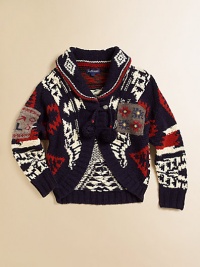 A hardy knit cardigan is tailored with a cozy shawl collar and finished with a Southwestern-inspired pattern.Shawl collarLong sleevesSingle button closureCotton/Acrylic/WoolDry cleanImported Please note: Number of buttons may vary depending on size ordered. A hardy knit cardigan is tailored with a cozy shawl collar and finished with a Southwestern-inspired pattern.Shawl collarLong sleevesSingle button closureCotton/Acrylic/WoolDry cleanImported Please note: Number of buttons may vary depending on size ordered.