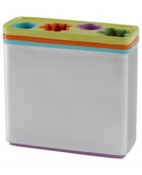 Jazz it up! Stainless steel trimmed with a colorful stripe motif gives this All That Jazz toothbrush holder a fun and carefree appeal that's full of flair. Jazz it up! Stainless steel trimmed with a colorful stripe motif gives this All That Jazz toothbrush holder a fun and carefree appeal that's full of flair.