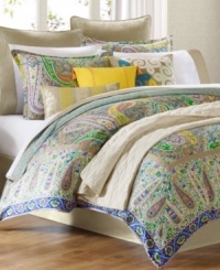 Pure white cotton sateen sheeting offers a harmonious look and feel to the Scarf Paisley comforter sets, featuring a decorative design along the cuff for a certain touch of eclectic style. Pure white cotton sateen sheeting offers a harmonious look and feel to the Scarf Paisley comforter sets, featuring a decorative design along the cuff for a certain touch of eclectic style.