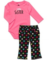 Show off her sweet side with this bodysuit and pant set from Carter's. Show off her sweet side with this bodysuit and pant set from Carter's.