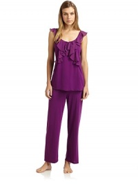 THE LOOKSlight v-neckFlutter sleevesRuffled neckline with bowElastic drawstring waistTHE FITTop: about 27 from shoulder to hemPants: rise, about 8; inseam, about 30THE MATERIALPolyester/rayonCARE & ORIGINMachine washImportedModel shown is 5'9 (175cm) wearing US size Small. THE LOOKSlight v-neckFlutter sleevesRuffled neckline with bowElastic drawstring waistTHE FITTop: about 27 from shoulder to hemPants: rise, about 8; inseam, about 30THE MATERIALPolyester/rayonCARE & ORIGINMachine washImportedModel shown is 5'9 (175cm) wearing US size Small.