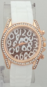 Mark Naimer Animal Trend Leopard Print Watch Rhinestone on Bezel Rose Gold Case N White Rubber Band Mark Naimer Animal Trend Leopard Print Watch Rhinestone on Bezel Rose Gold Case N White Rubber Band