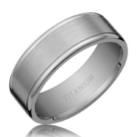 8MM Men's Titanium Ring Wedding Band with Flat Brushed Top and Polished Round Edges (Available in Sizes 8 to 12)