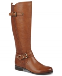 Dig your heels into this sky-high style. Naturalizer's Juletta riding boots are crafted from fine, rich leather and accented with rugged buckle hardware. Dig your heels into this sky-high style. Naturalizer's Juletta riding boots are crafted from fine, rich leather and accented with rugged buckle hardware.