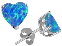 Original Star K(tm) 7mm Heart Shape Created Blue Opal Earring Studs in .925 Sterling Silver Original Star K(tm) 7mm Heart Shape Created Blue Opal Earring Studs in .925 Sterling Silver