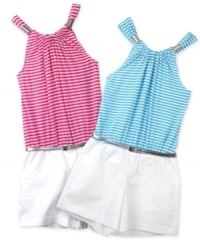So put together. She'll have no problem pulling off the latest look with this one-piece striped romper from BCX. (Clearance) So put together. She'll have no problem pulling off the latest look with this one-piece striped romper from BCX. (Clearance)