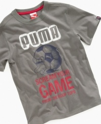 For the playmaker on your team: a graphic T-shirt from Puma that proclaims his favorite sport. For the playmaker on your team: a graphic T-shirt from Puma that proclaims his favorite sport.