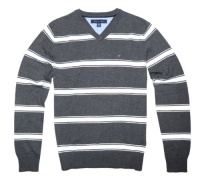 Tommy Hilfiger Men V-neck Striped Logo Sweater Pullover Tommy Hilfiger Men V-neck Striped Logo Sweater Pullover