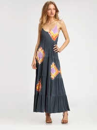 Ultra-soft, tiered jersey silhouette in a modern tie-dyed print with spaghetti straps and an alluring scoopback. ScoopneckSpaghetti strapsScoopback93% rayon/7% Lycra®Hand washMade in USAModel shown is 5'10 (177cm) wearing US size Small. Ultra-soft, tiered jersey silhouette in a modern tie-dyed print with spaghetti straps and an alluring scoopback. ScoopneckSpaghetti strapsScoopback93% rayon/7% Lycra®Hand washMade in USAModel shown is 5'10 (177cm) wearing US size Small.