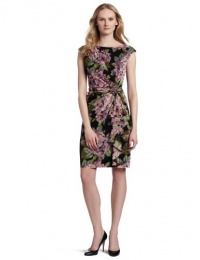 Jones New York Women's Floral Print Mesh Rosette Dress with Cascade Skirt Jones New York Women's Floral Print Mesh Rosette Dress with Cascade Skirt