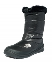 The North Face's Nuptse IV booties are ready for outdoor adventure--whether it's exploring Alaska or just walking to work in a snowstorm! Made in water-resistant nylon material, they feature faux fur lining and down insulation to keep you cozy at all costs. The North Face's Nuptse IV booties are ready for outdoor adventure--whether it's exploring Alaska or just walking to work in a snowstorm! Made in water-resistant nylon material, they feature faux fur lining and down insulation to keep you cozy at all costs.