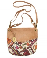 Keep your cool with this casual crossbody from Fossil. Featuring classic signature charms and a fun-loving print, this laid back design will get you where you need to go in style. Keep your cool with this casual crossbody from Fossil. Featuring classic signature charms and a fun-loving print, this laid back design will get you where you need to go in style.