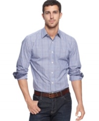Give your style a boost with this purple plaid shirt with paisley cuffs from Tallia Orange. Give your style a boost with this purple plaid shirt with paisley cuffs from Tallia Orange.