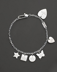 Logo-stamped charms dangle from this sterling silver chain bracelet. Logo-stamped charms dangle from this sterling silver chain bracelet.
