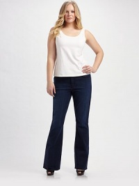 Long, lean and just a little fit flared, cut for your curves where it counts.THE FITSlim from hip to knee Mid rise Inseam, about 34½THE DETAILSZip and button fly Belt loops Five-pocket styling Contrast stitching 98% cotton/2% spandex Machine wash Made in USA of Italian fabric Long, lean and just a little fit flared, cut for your curves where it counts.THE FITSlim from hip to knee Mid rise Inseam, about 34½THE DETAILSZip and button fly Belt loops Five-pocket styling Contrast stitching 98% cotton/2% spandex Machine wash Made in USA of Italian fabric