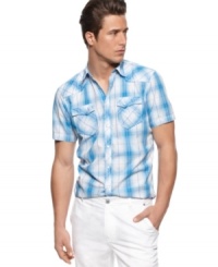 Bring some country style to your city vibe with this plaid shirt from INC International Concepts. Bring some country style to your city vibe with this plaid shirt from INC International Concepts.