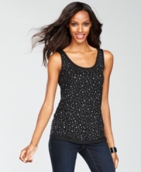 Add chic sparkle to your outfit with INC's petite tank, studded with shimmering rhinestones throughout the front. Add chic sparkle to your outfit with INC's petite tank, studded with shimmering rhinestones throughout the front.