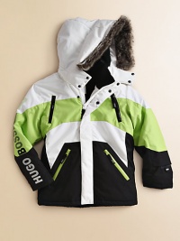 The perfect cold weather companion, this classic ski jacket has plenty of zippered pockets, detachable hood with removable faux fur trim and logo detail.Detachable hood with removable faux fur trimStand collarLong sleevesFull-zip front with snap coverFour front slash zippered pocketsFully linedPolyamidePolyester fillMachine washImported Please note: Number of snaps may vary depending on size ordered. The perfect cold weather companion, this classic ski jacket has plenty of zippered pockets, detachable hood with removable faux fur trim and logo detail.Detachable hood with removable faux fur trimStand collarLong sleevesFull-zip front with snap coverFour front slash zippered pocketsFully linedPolyamidePolyester fillMachine washImported Please note: Number of snaps may vary depending on size ordered.